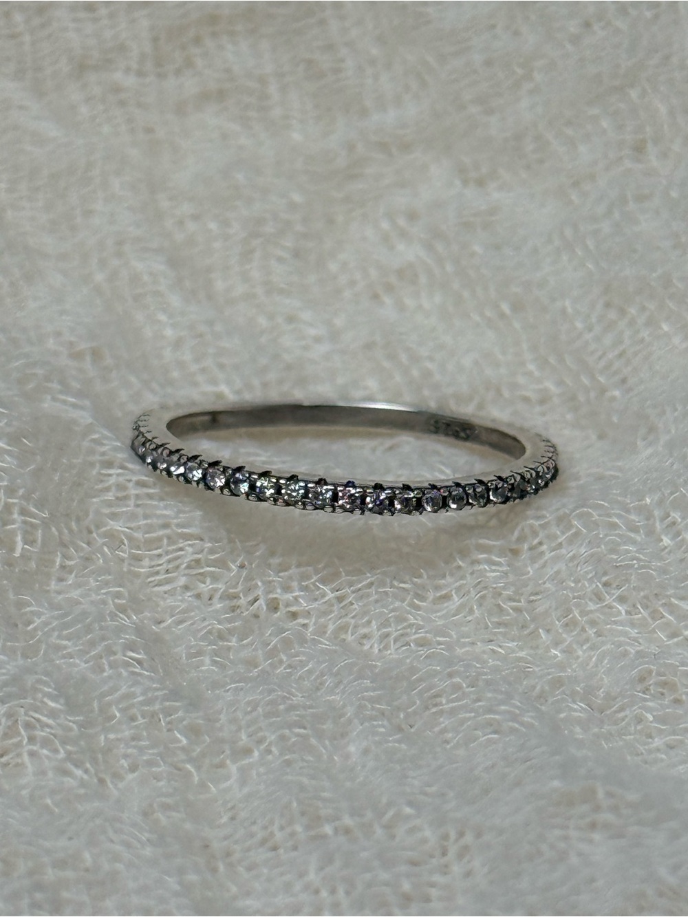 Sterling Silver Pavé Diamond Band - Silver Ring, Size 7